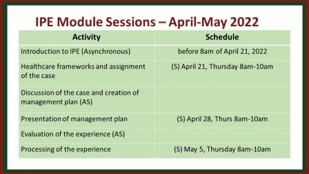 IPE for CHDP April-May 2022 schedule